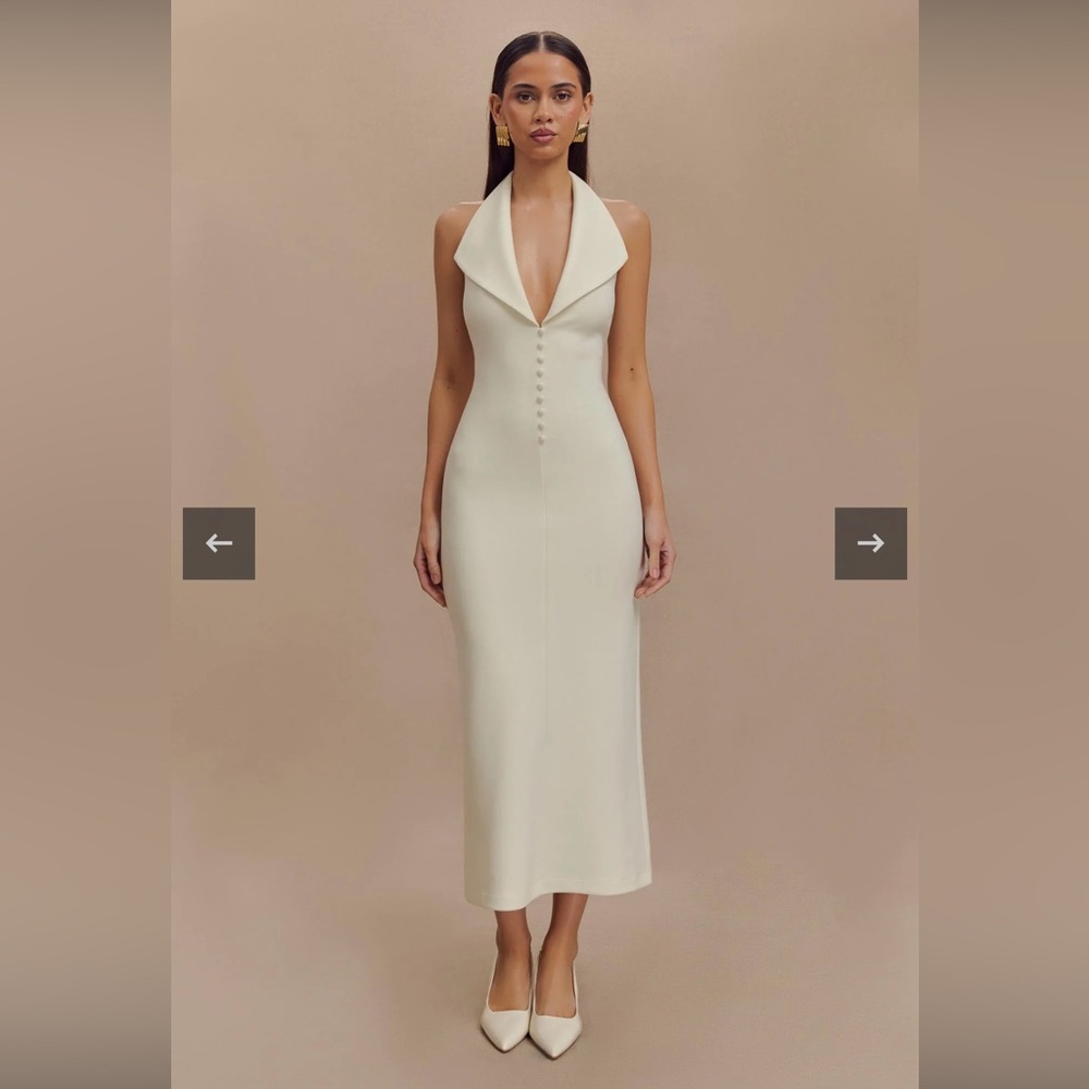 Elegant Cream Halter Neck Dress